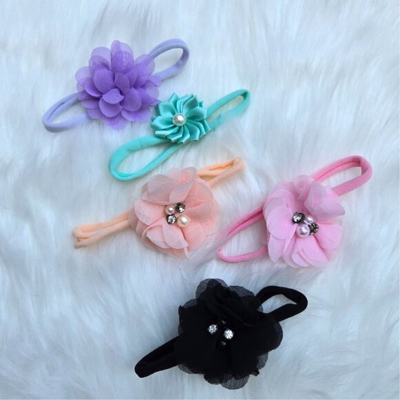 New Flower Baby Headbands – 5-Pack for Newborn Girls, Soft & Stretchy - Picture 1 of 3